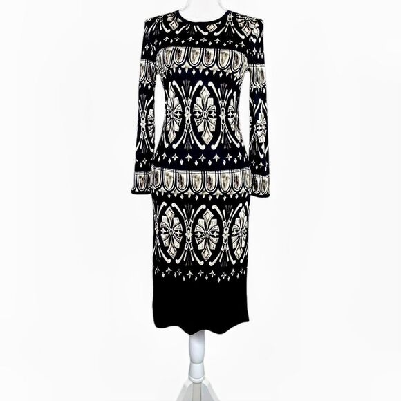 Tory Burch 100% Silk Rossella Black and White Baroque Print Dress size small - Picture 2 of 16